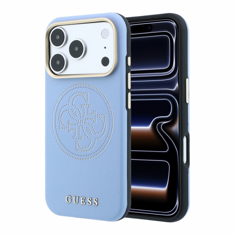 Guess PU Semi Wrap Perforated 4G Logo MagSafe zadný kryt pre iPhone 18 Pro, modrý