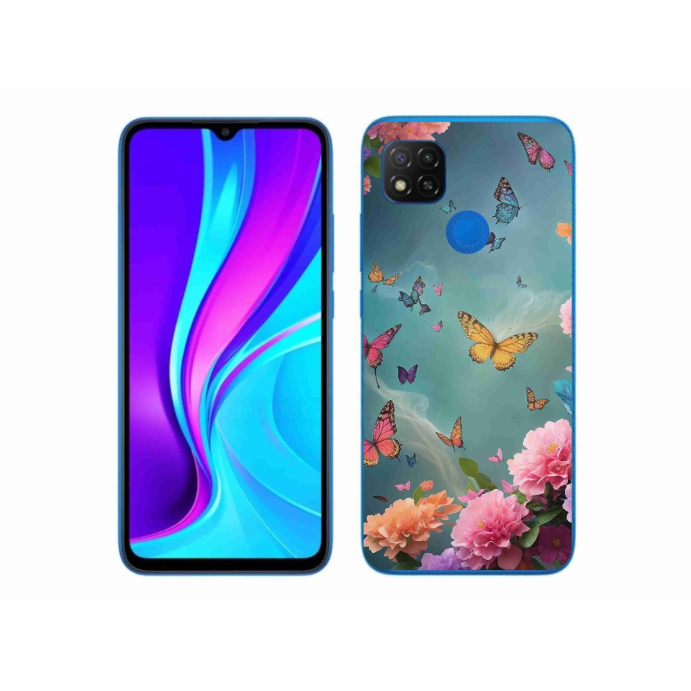 Gelový kryt mmCase na Xiaomi Redmi 9C - barevné květy a motýli