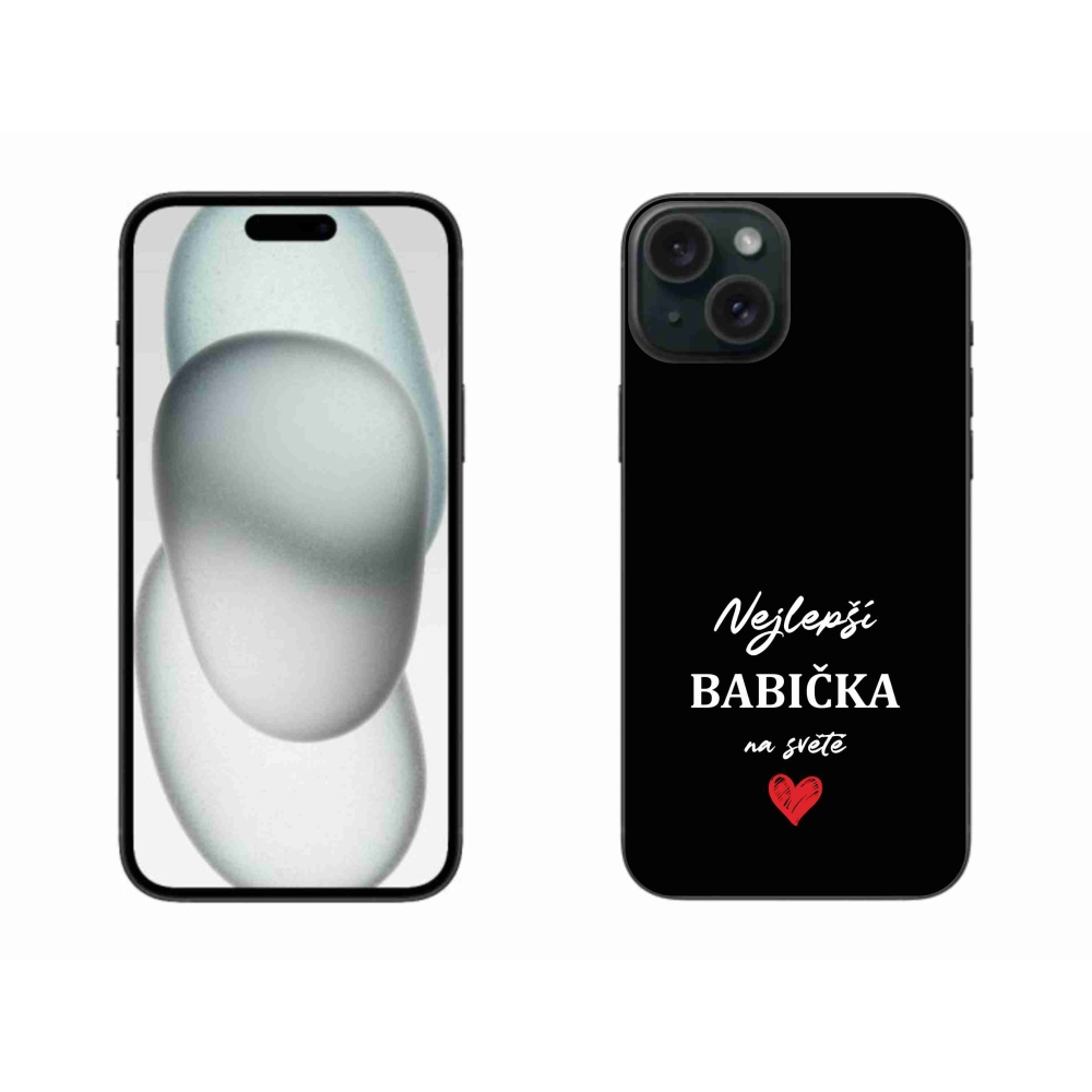 Gélový kryt mmCase na iPhone 15 Plus - najlepšia babička 1 čierne pozadie