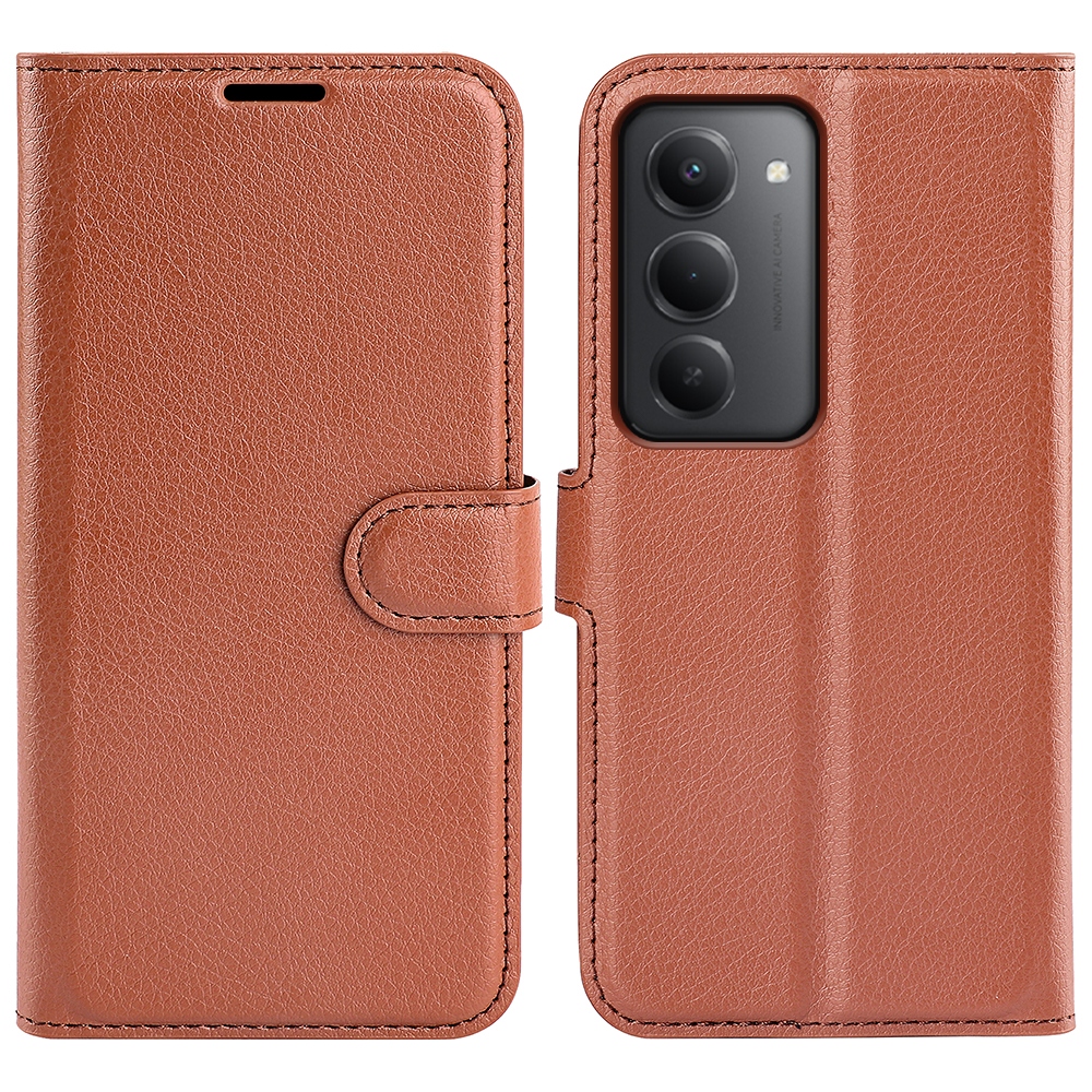 Litchi knižkové púzdro na Xiaomi Redmi 15 4G/5G (171mm) - hnedé