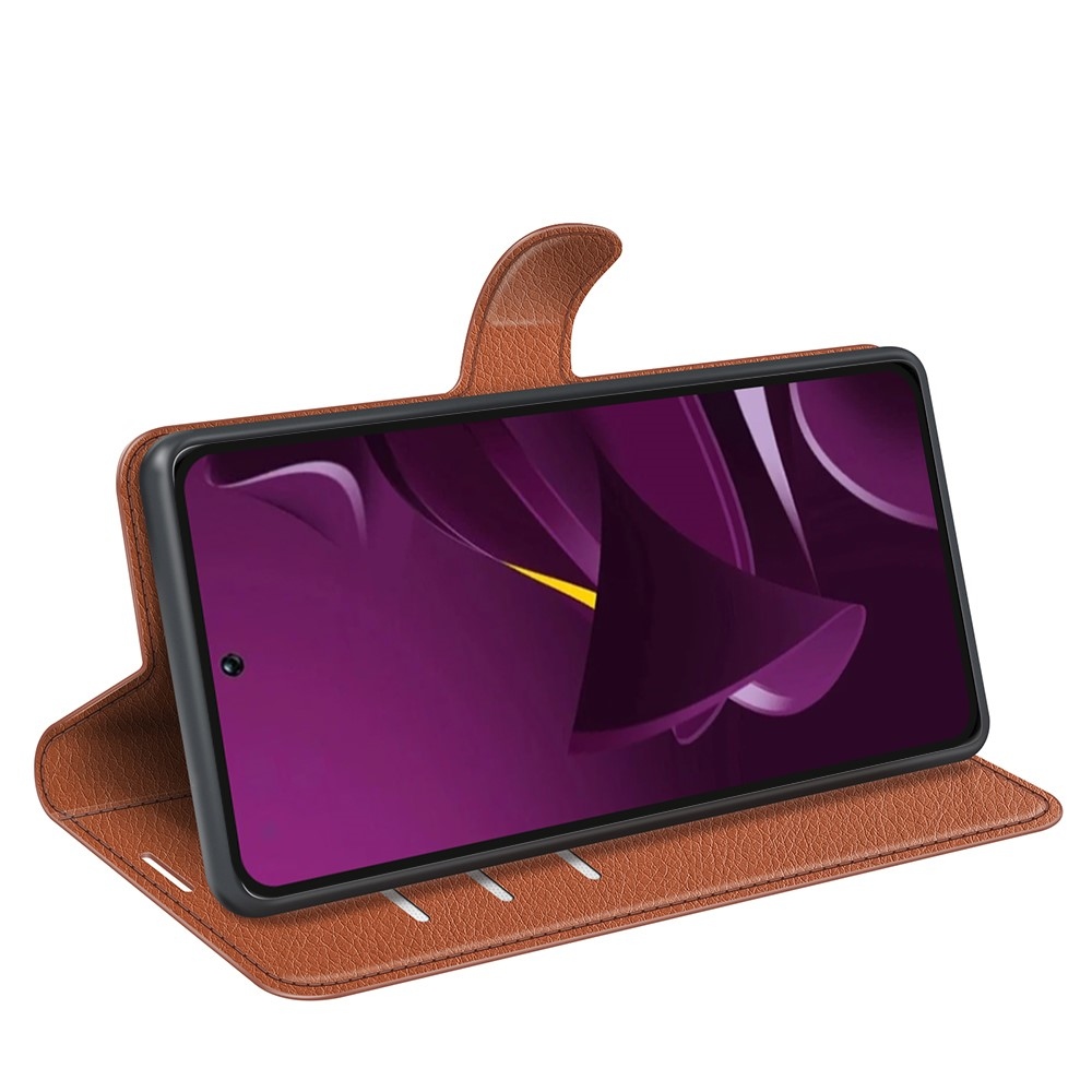 Litchi knižkové púzdro na Xiaomi Poco M7 Pro 5G - hnedé