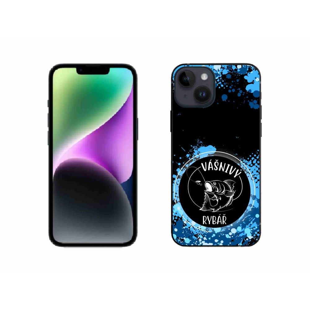 Gélový kryt mmCase na iPhone 14 - vášnivý rybár čierne pozadie
