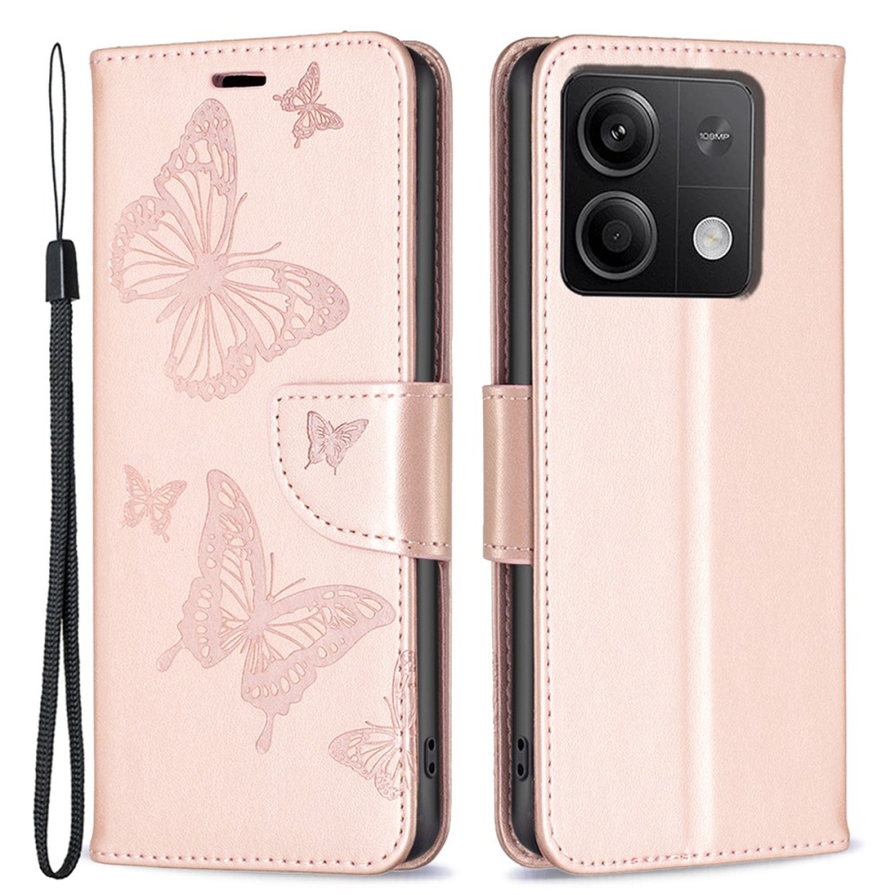 Butterfly knižkové púzdro na Xiaomi Redmi Note 13 5G - ružovozlaté