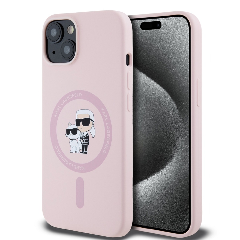 Karl Lagerfeld Liquid Silicone Karl and Choupette Magsafe Zadný Kryt pre iPhone 14 Pink