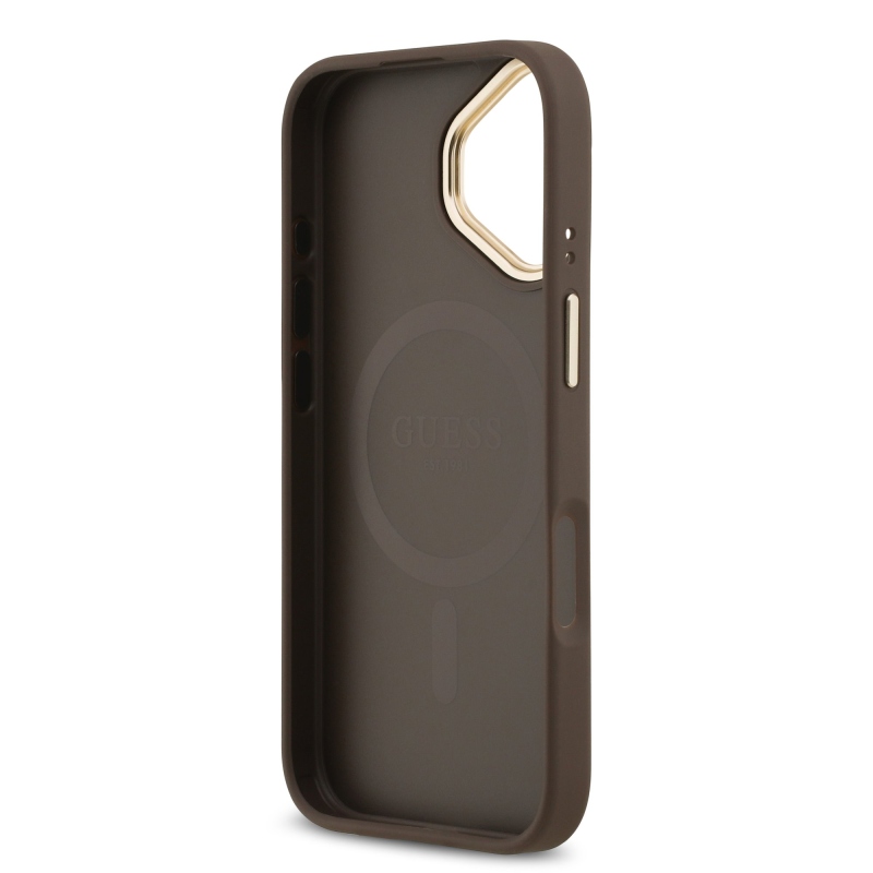 Guess PU kožený zadný kryt 4G Gold Frame MagSafe pre iPhone 17 Brown