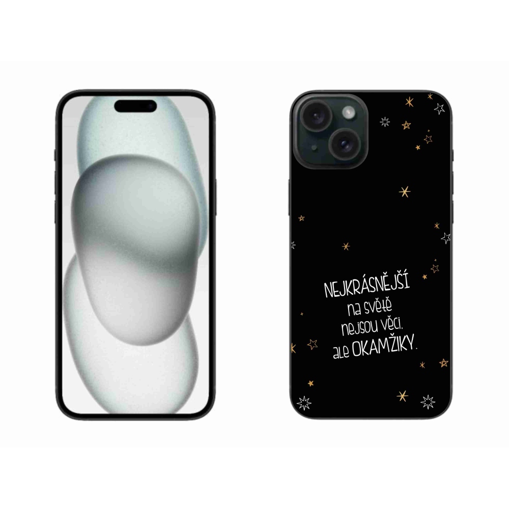 Gélový kryt mmCase na iPhone 15 Plus - citát 4 čierne pozadie