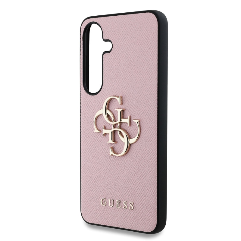 Guess PU Grained 4G Metal Logo Zadný Kryt pre Samsung Galaxy S25+ Pink