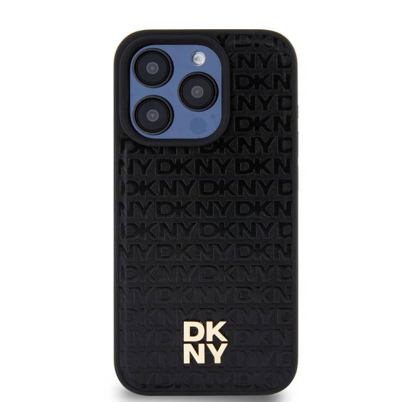 DKNY PU Leather Repeat Pattern Stack Logo Magsafe Zadný Kryt pre iPhone 13 Pro Black