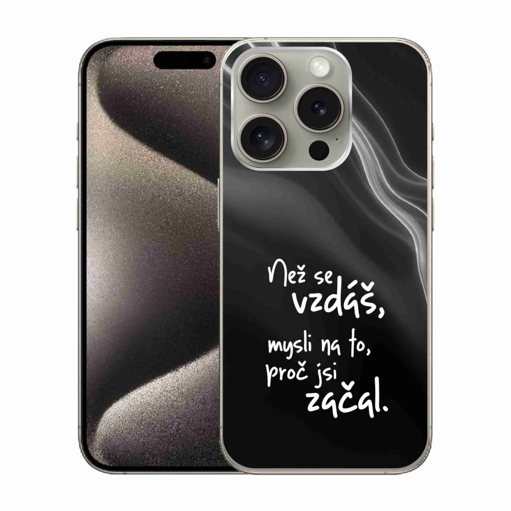 Gélový kryt mmCase na iPhone 15 Pro - citát 2 čierne pozadie