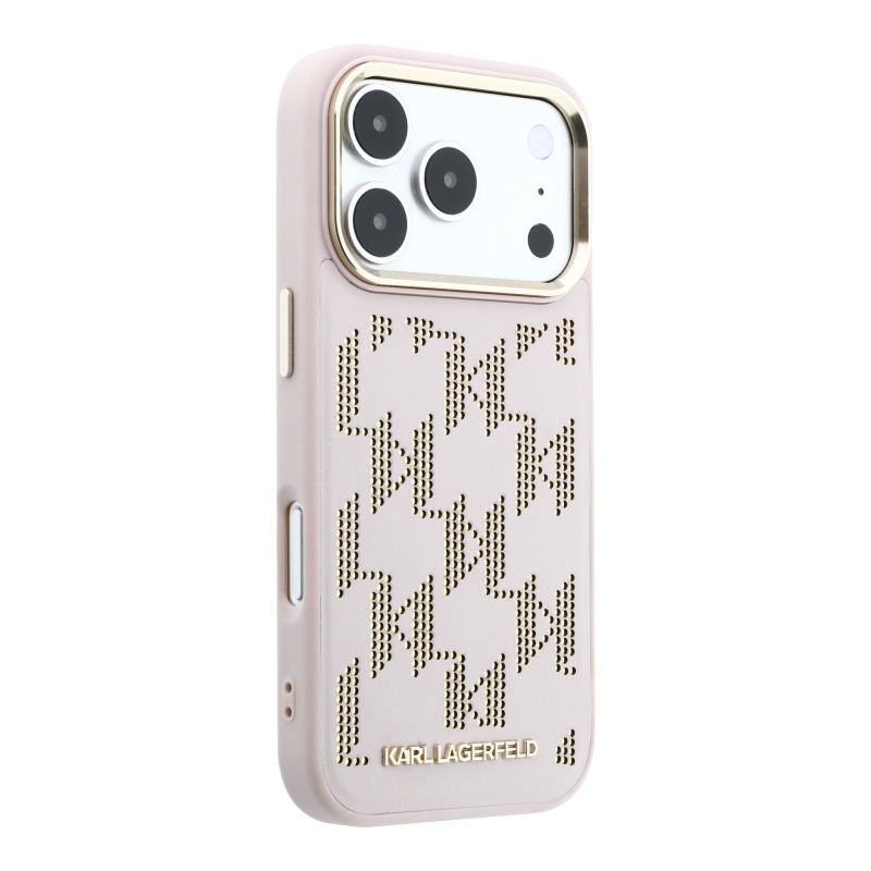 Karl Lagerfeld PU perforovaný obal s monogramom a MagSafe pre iPhone 17 Pro, ružový