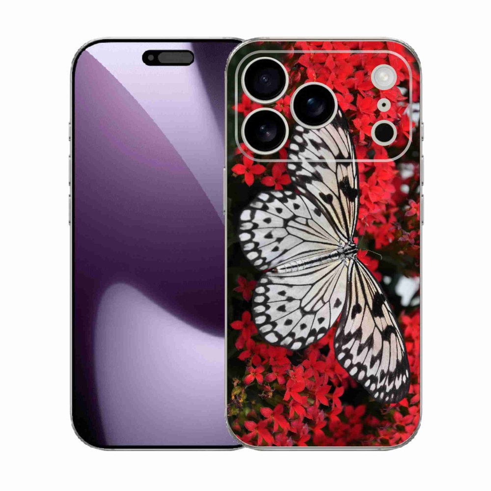 Gélový kryt mmCase na iPhone 17 Pro - čiernobiely motýľ 1