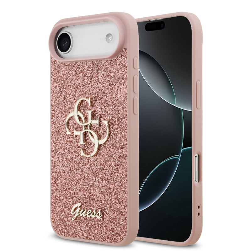 Guess PU Pevný zadný kryt s kovovým logom 4G Glitter pre iPhone Air Pink