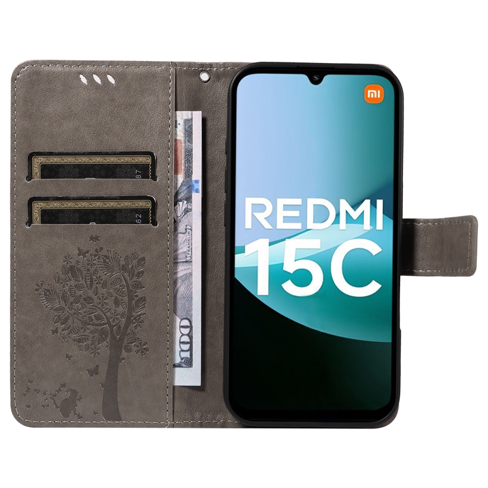 Trees knižkové púzdro na Xiaomi Redmi 15C 4G/5G (173mm) - šedé