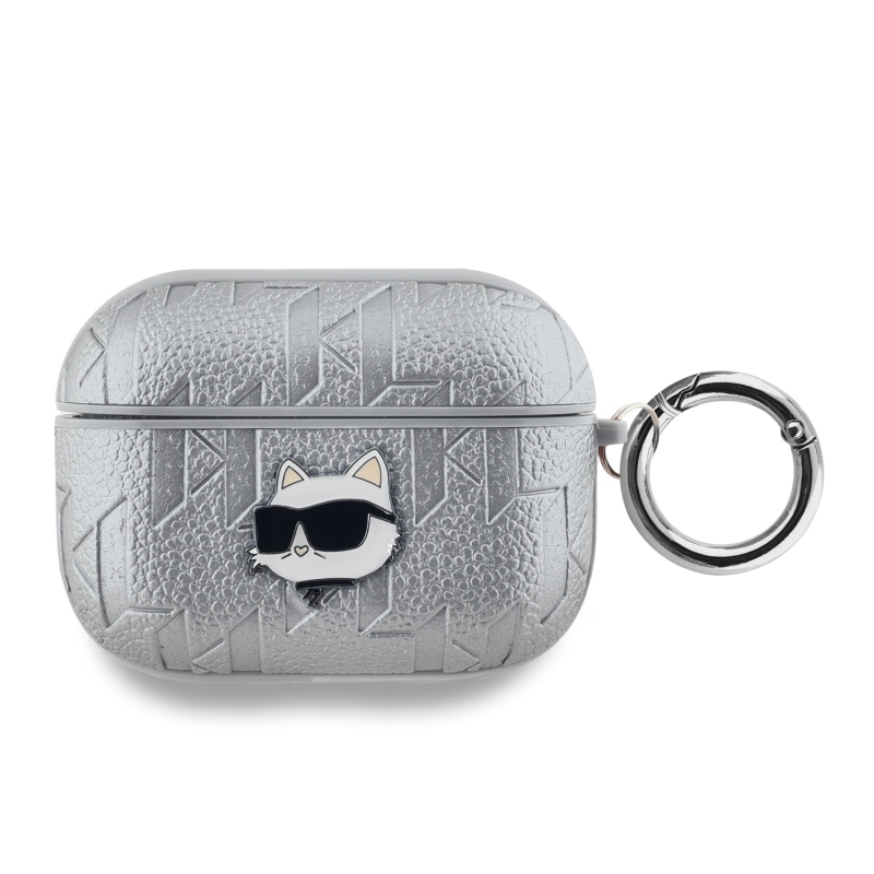 Karl Lagerfeld PU Embossed Choupette Head Puzdro pre AirPods Pro Silver