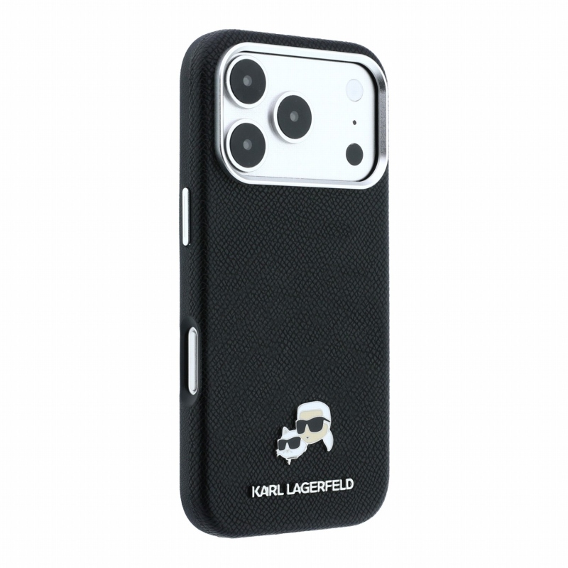 Karl Lagerfeld PU Grained Semi Wrap K&CH Heads Magsafe zadný kryt pre iPhone 18 Pro, čierny