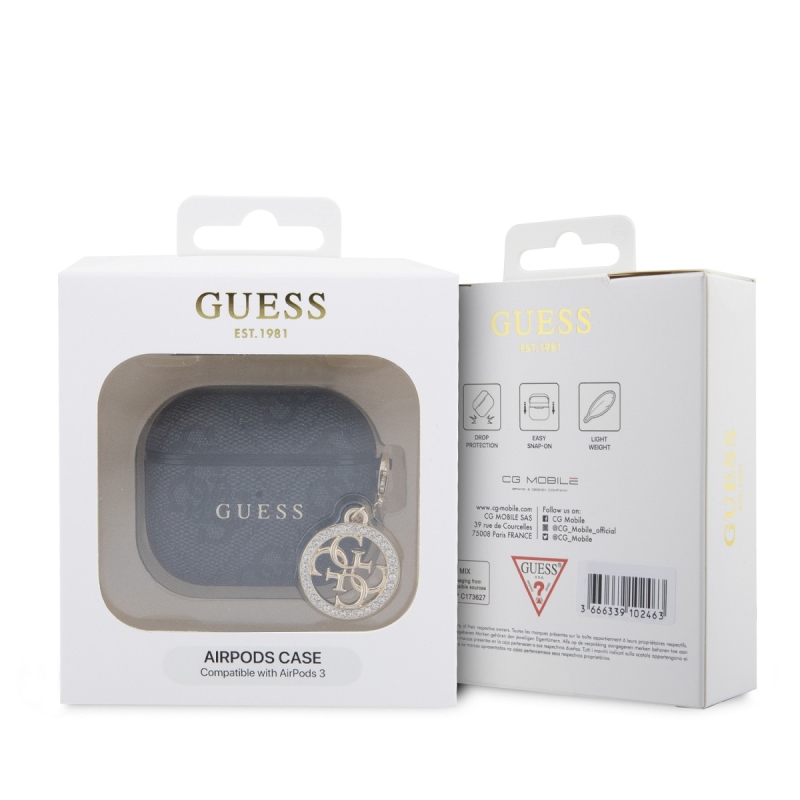 Guess 4G Script PC/PU Charm Puzdro pre AirPods 3 Black