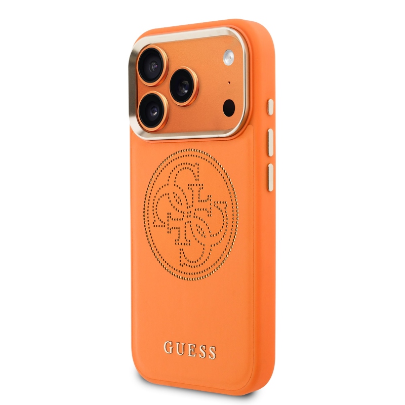 Guess PU perforovaný zadný kryt 4G pre iPhone 17 Pro Orange
