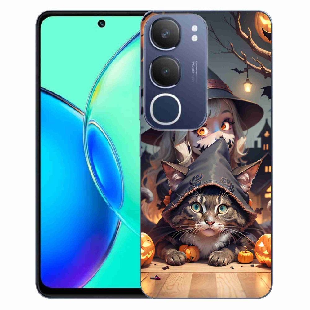 Gélový kryt mmCase na Vivo Y19s - čarodejnica s mačkou