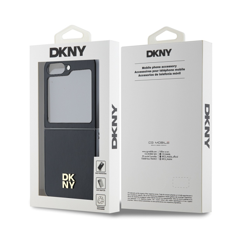 DKNY PU Leather Stack Logo Zadný Kryt pre Samsung Galaxy Z Flip 6 Black