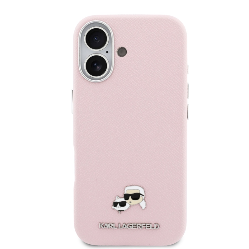 Karl Lagerfeld PU Karl and Choupette Heads Pins MagSafe Back Cover pre iPhone 17 Pink