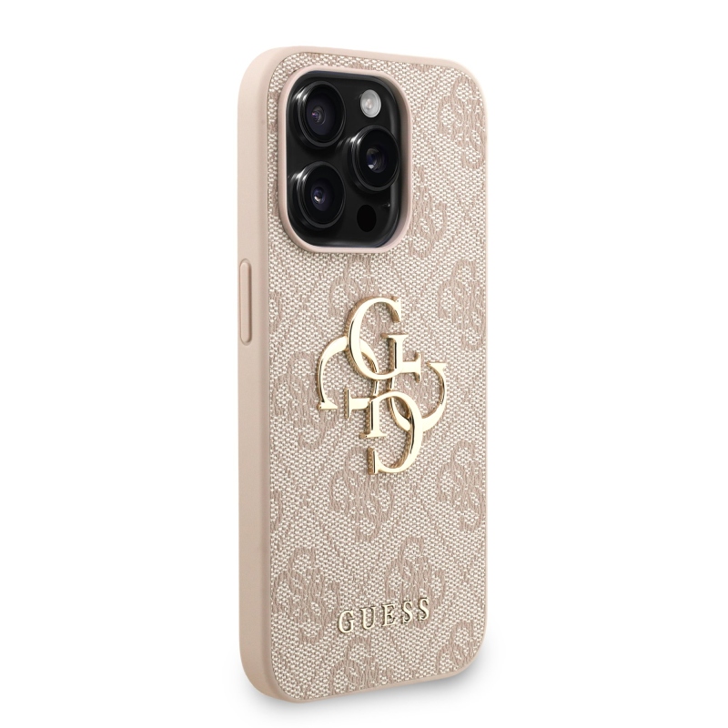 Guess PU 4G Metal Logo Strap Zadný Kryt pre iPhone 15 Pro Max Pink