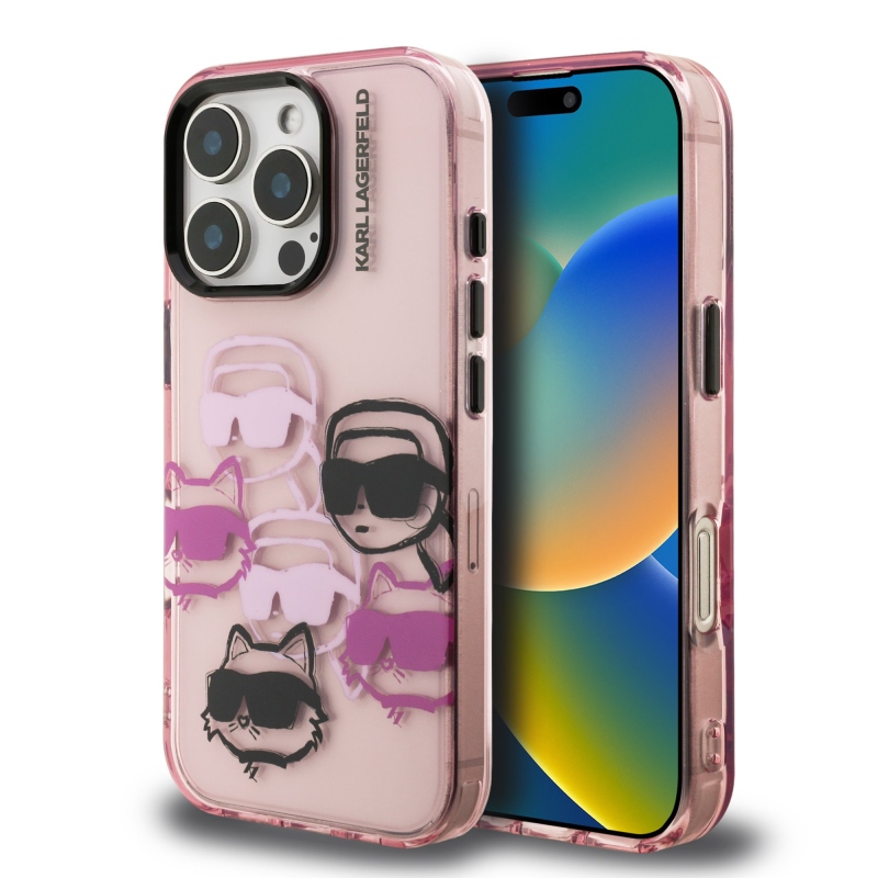 Karl Lagerfeld IML Multi K&CH Heads Zadný Kryt pre iPhone 16 Pro Pink