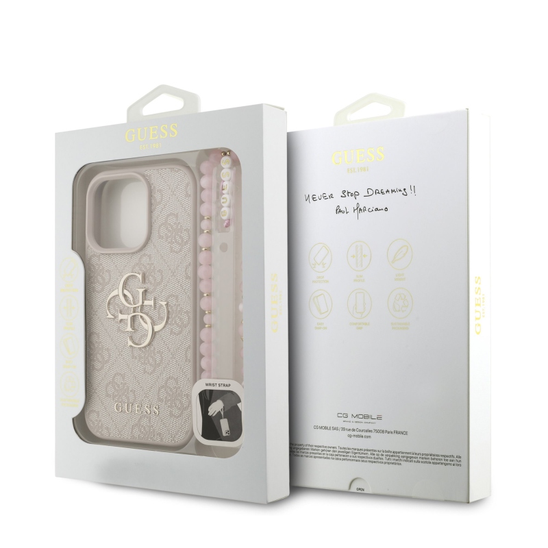 Guess PU 4G Metal Logo Strap Zadný Kryt pre iPhone 16 Pro Pink