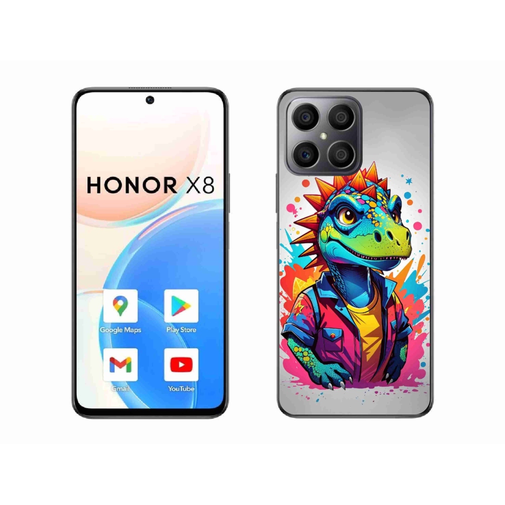 Gélový kryt mmCase na Honor X8 - farebný dinosaurus