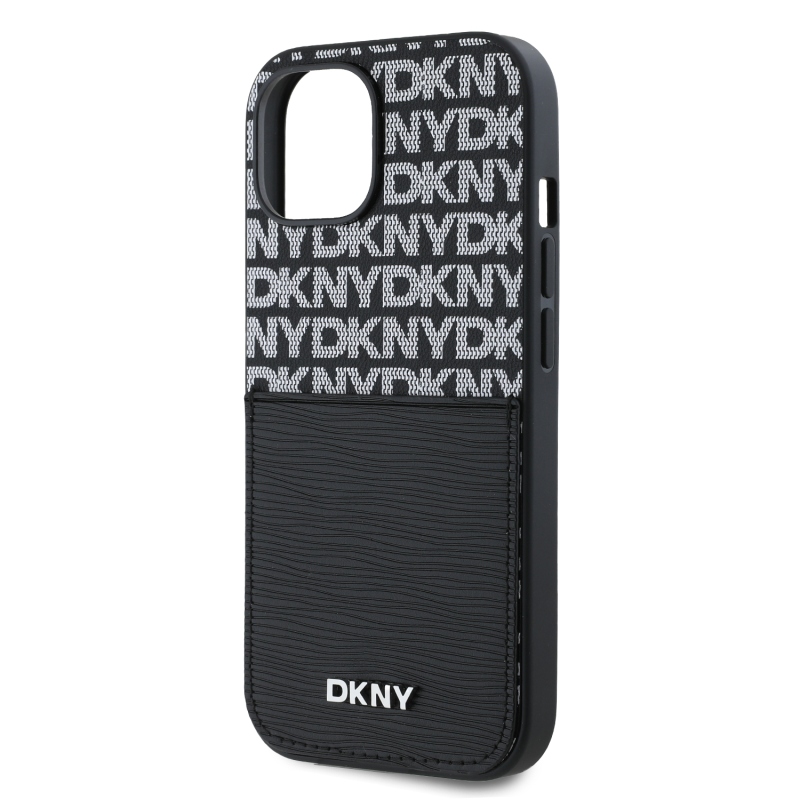 DKNY PU Leather Repeat Pattern Card Pocket Zadný Kryt pre iPhone 15 Black