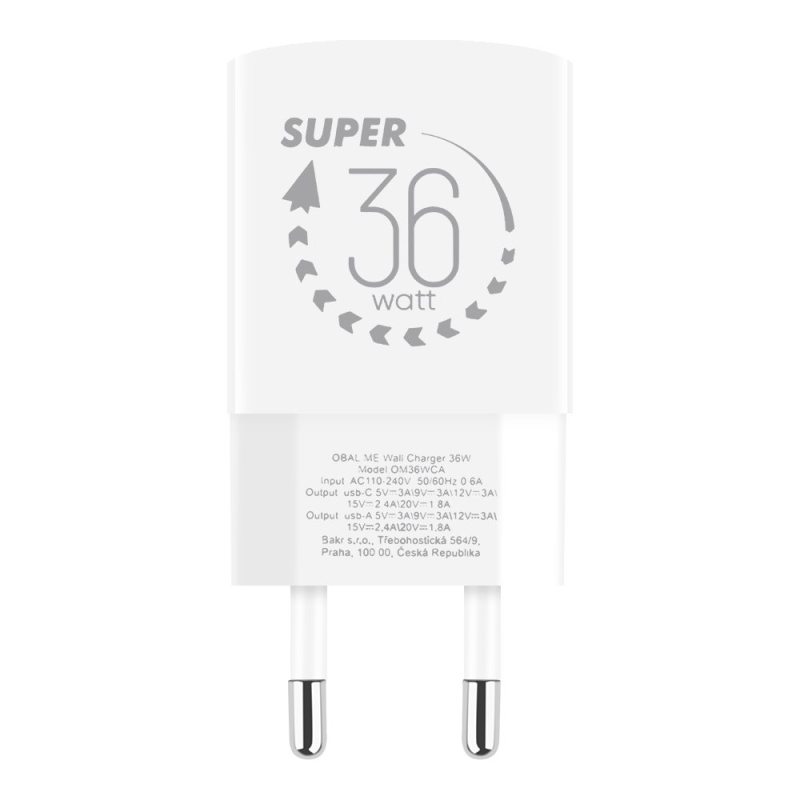 OBAL:ME GaN Cestovná Nabíjačka USB-A + USB-C 36W White