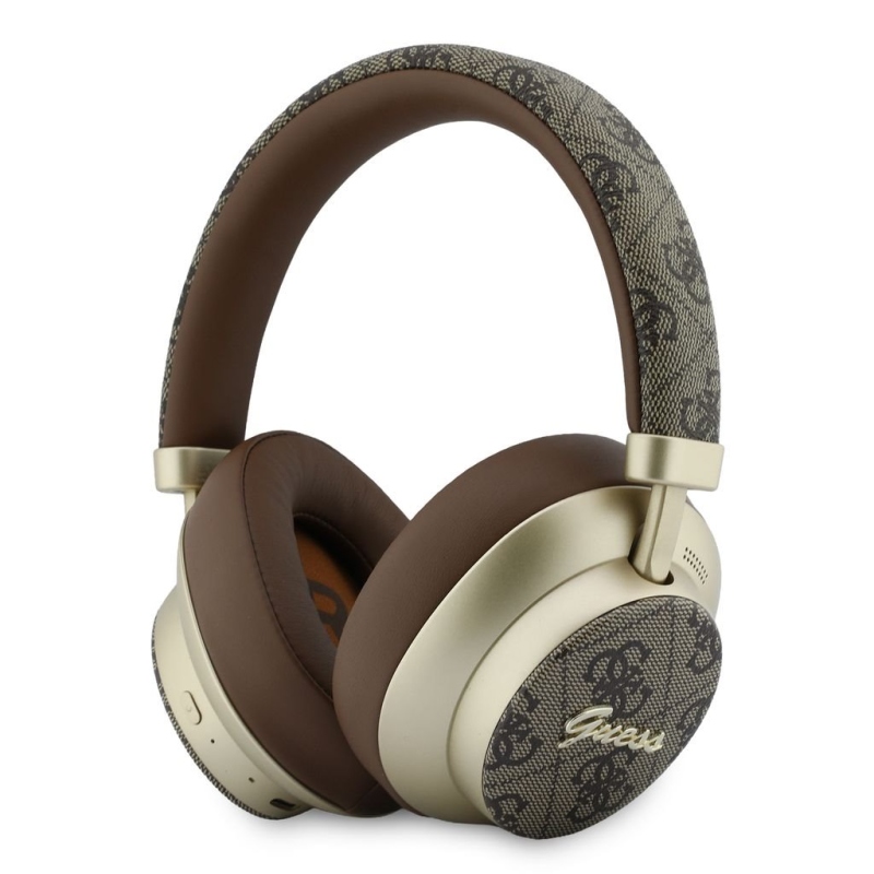 Guess PU 4G Gold Script Metal Logo ENC bezdrôtové slúchadlá, hnedé