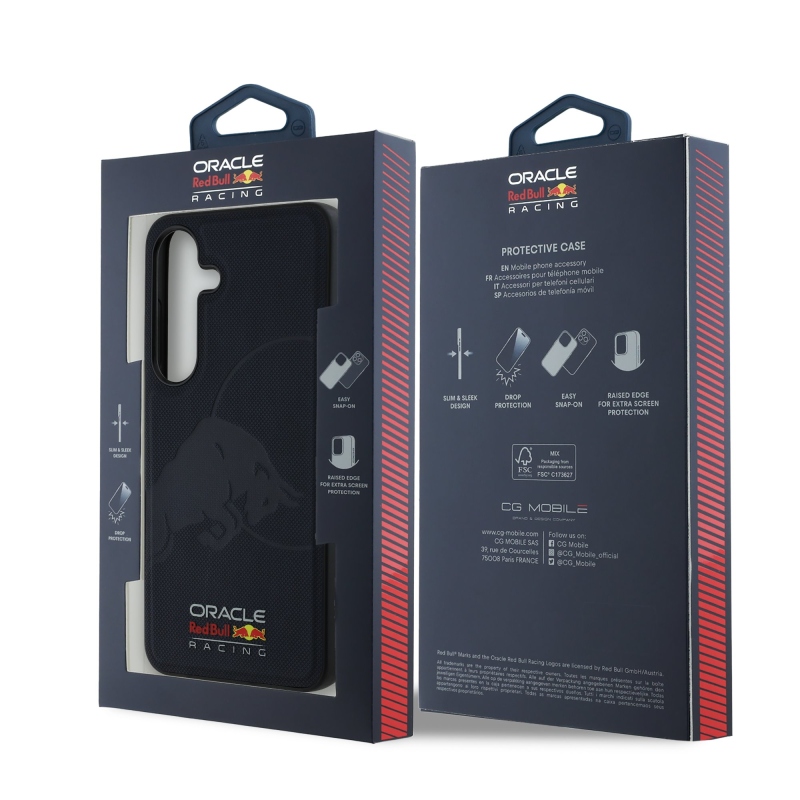 Red Bull Leather Meshed Debossed Logo MagSafe Zadný Kryt pre Samsung Galaxy S25 Navy