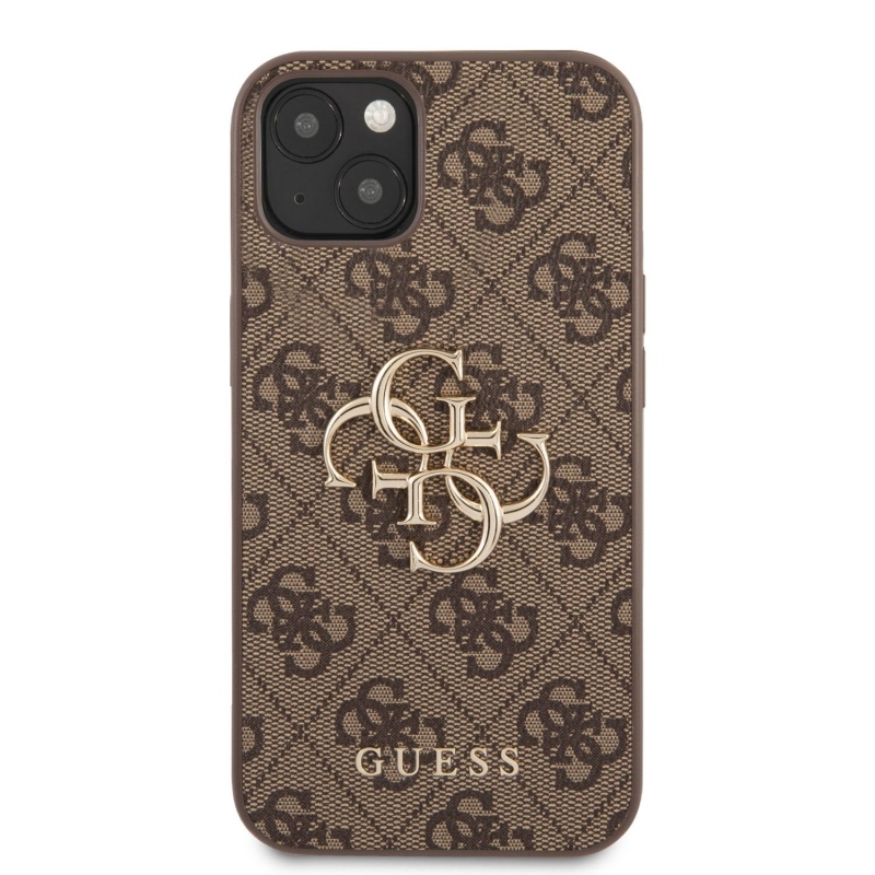 Guess PU 4G Metal Logo Zadný Kryt pre iPhone 13 Brown