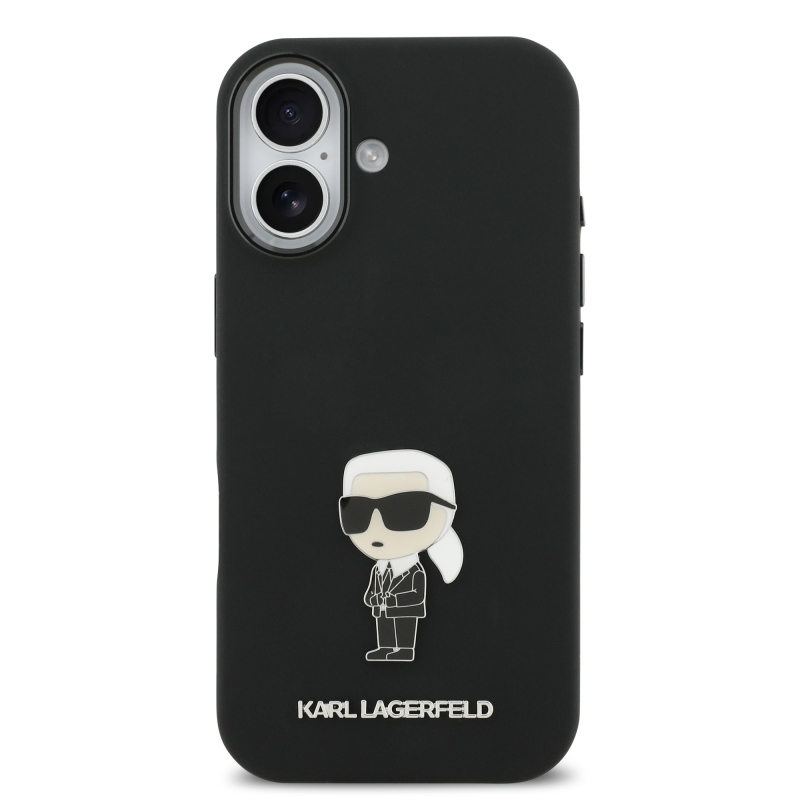Karl Lagerfeld Liquid Silicone Metal Ikonik Zadný kryt pre iPhone 17 Black