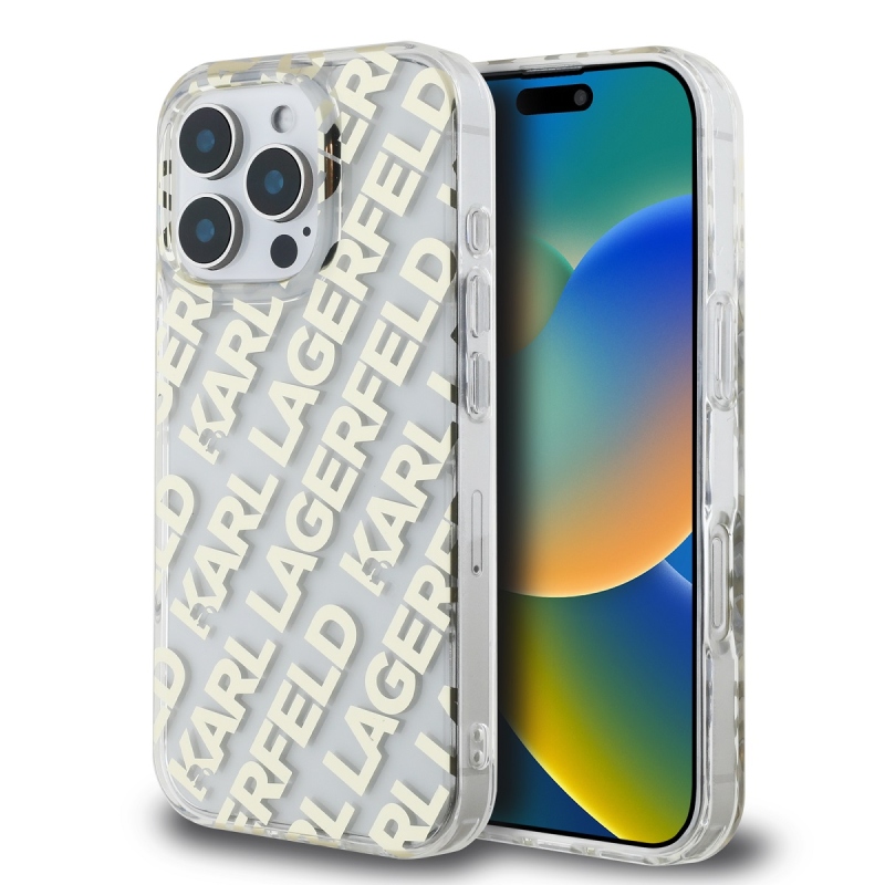 Karl Lagerfeld IML Electroplated Repeated Logo Zadný Kryt pre iPhone 16 Pro Gold