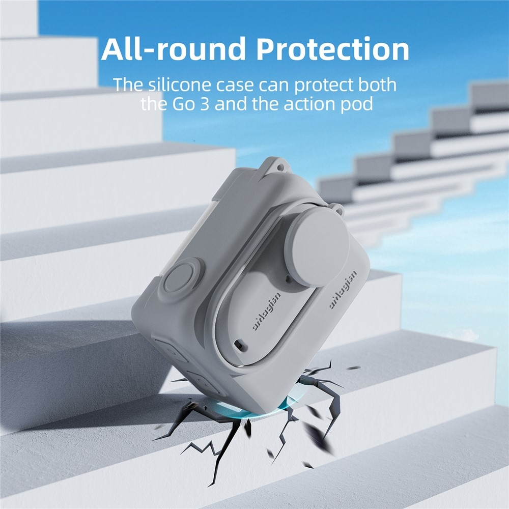 Silikónový ochranný obal AMAGISN s pútkom pre Insta360 GO 3 - čierne