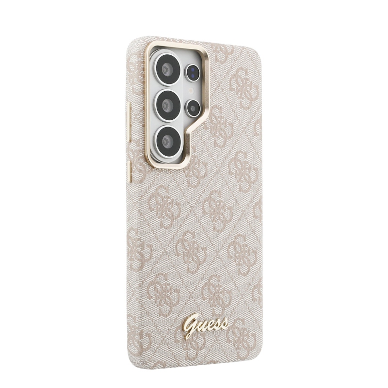 Guess PU 4G Script Metal Logo Magnetický zadný kryt pre Samsung Galaxy S26 Ultra Pink