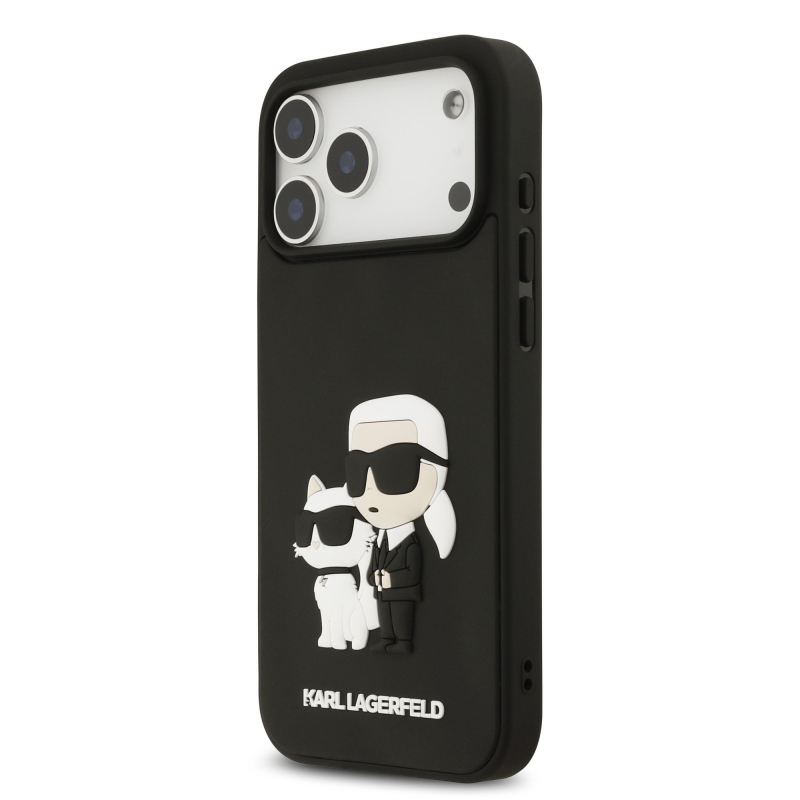 Karl Lagerfeld 3D gumový zadný kryt Karl and Choupette pre iPhone 17 Pro Max Black