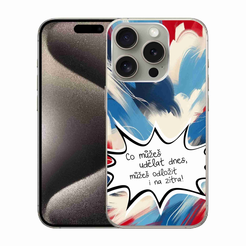 Gélový kryt mmCase na iPhone 15 Pro - vtipný text 9 biele pozadie