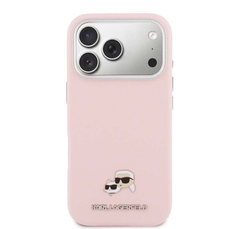 Karl Lagerfeld PU Karl and Choupette Heads Pins MagSafe zadný kryt pre iPhone 17 Pro Pink