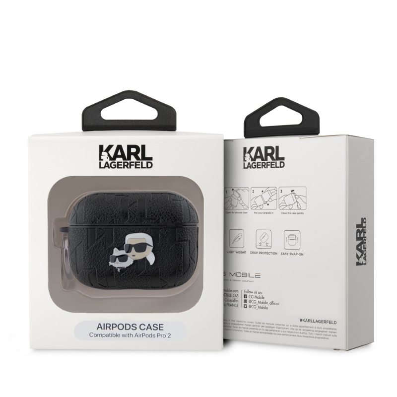 Karl Lagerfeld PU Embossed Karl and Choupette Heads Puzdro pre AirPods Pro 2 Black