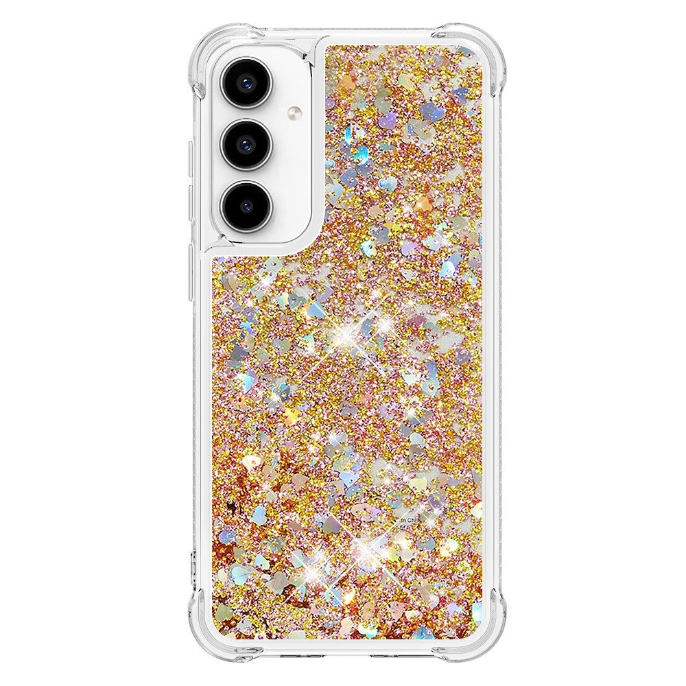 Glitter gélový presýpací obal na Samsung Galaxy A55 5G - zlatý/srdiečka