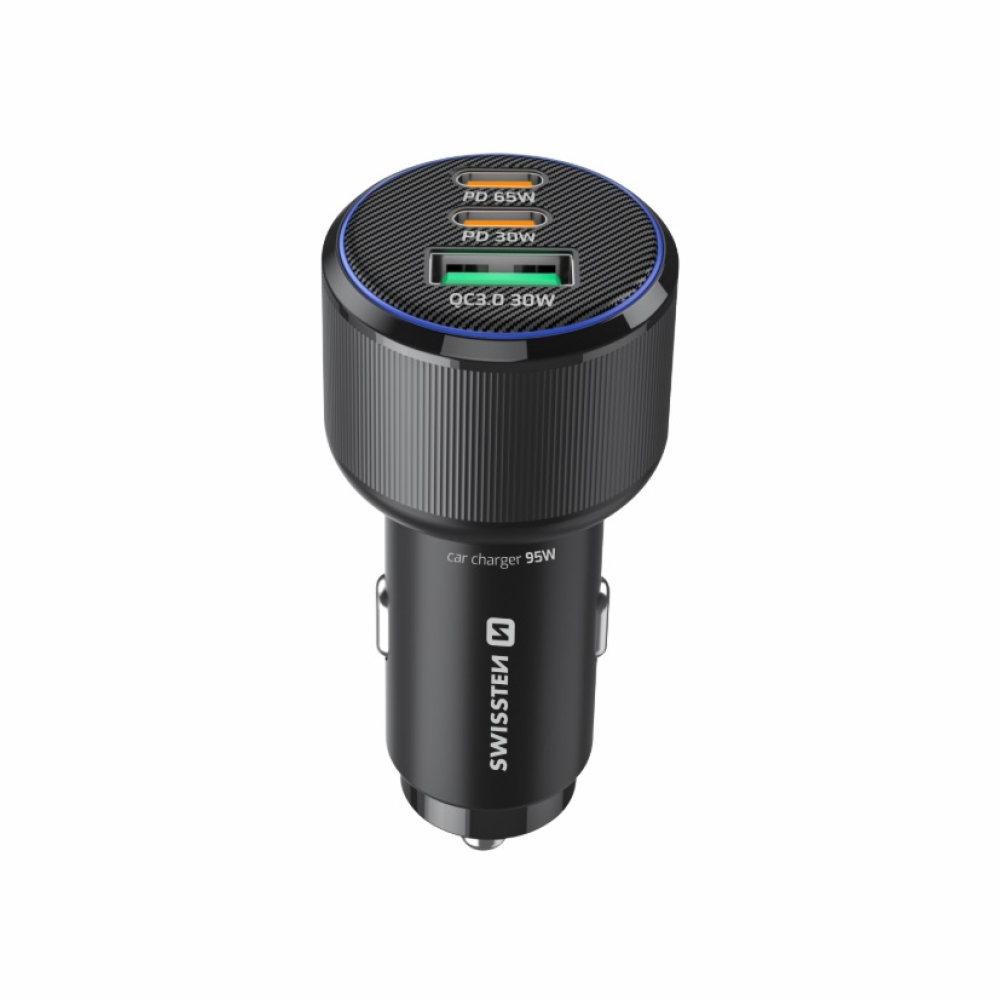Swissten CL Adaptér 2x USB-C PD + USB-A, 95W - čierny + kábel USB-C/USB-C, 1m