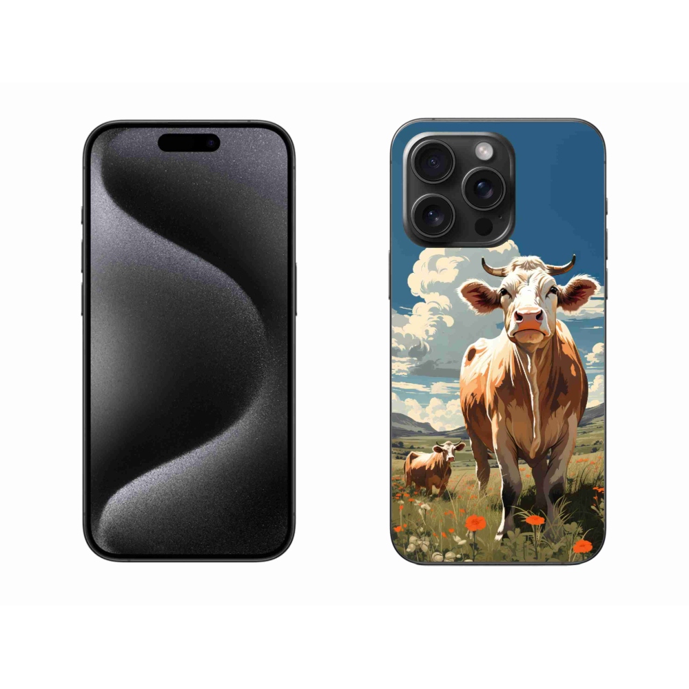 Gélový kryt mmCase na iPhone 15 Pro Max - kravy na lúke