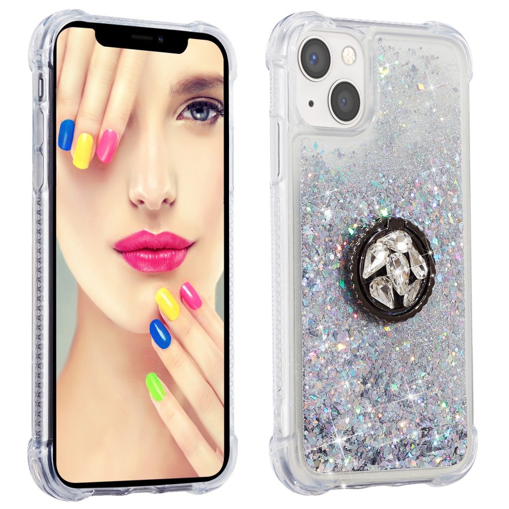 Glitter presýpací gélový obal na iPhone 15 Plus - strieborný