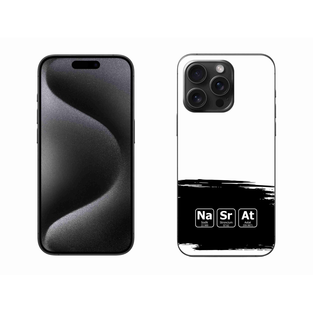 Gélový kryt mmCase na iPhone 15 Pro Max - chemické prvky čiernobiele pozadie