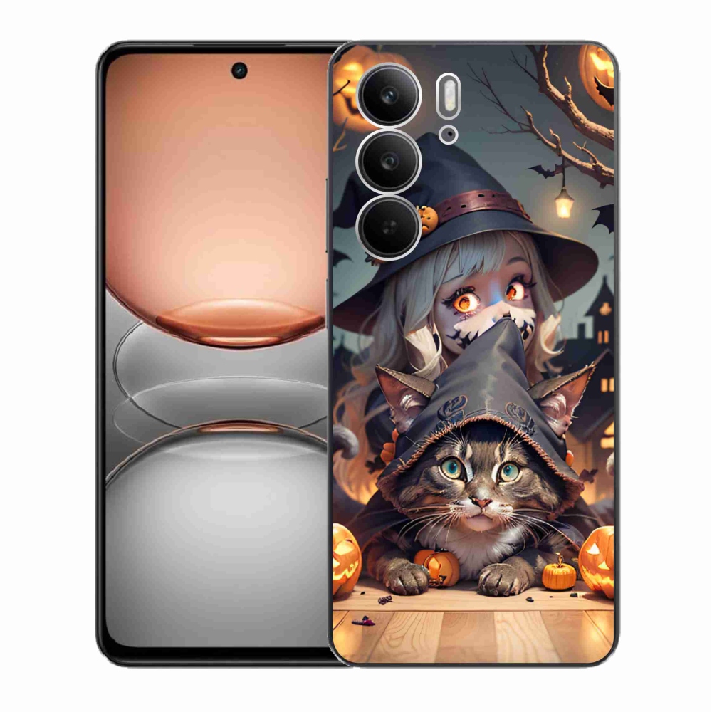 Gélový kryt mmCase na Realme C75 - čarodejnica s mačkou