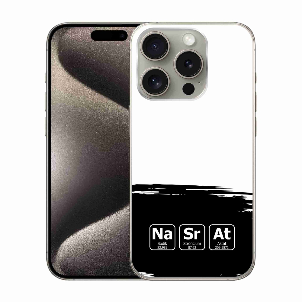 Gélový kryt mmCase na iPhone 15 Pro - chemické prvky čiernobiele pozadie