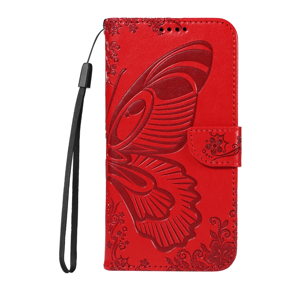 Floral Butterfly knižkové púzdro na iPhone 17 - červené