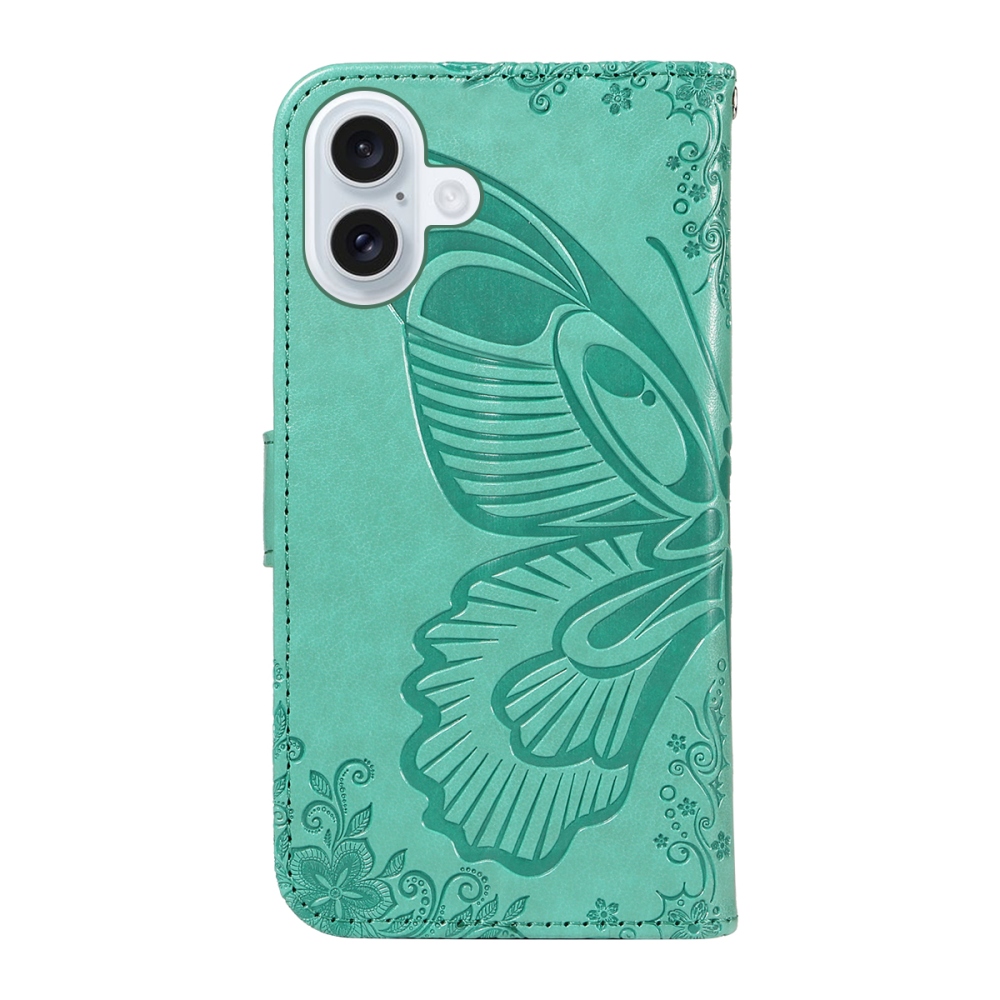 Floral Butterfly knižkové púzdro na iPhone 17 - modrozelené